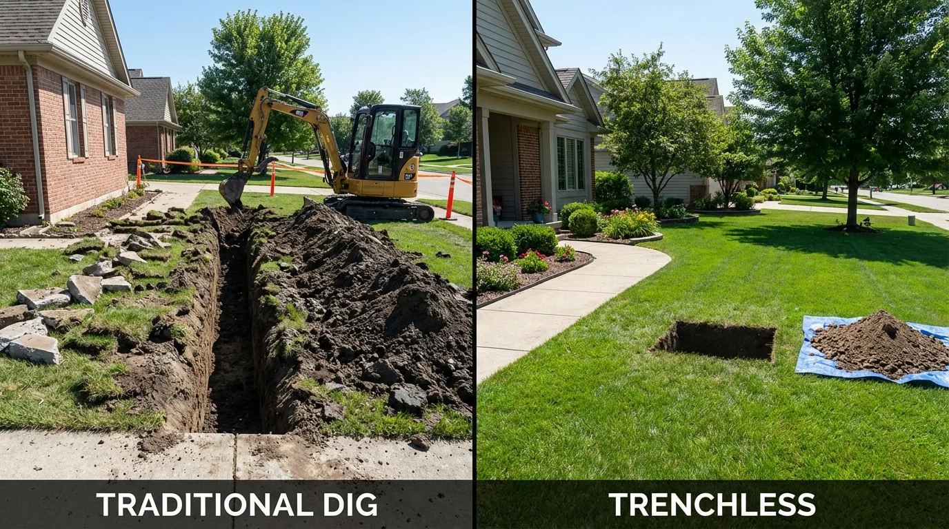 Trenchless sewer repair with minimal yard damage versus traditional excavation in San Mateo, CA